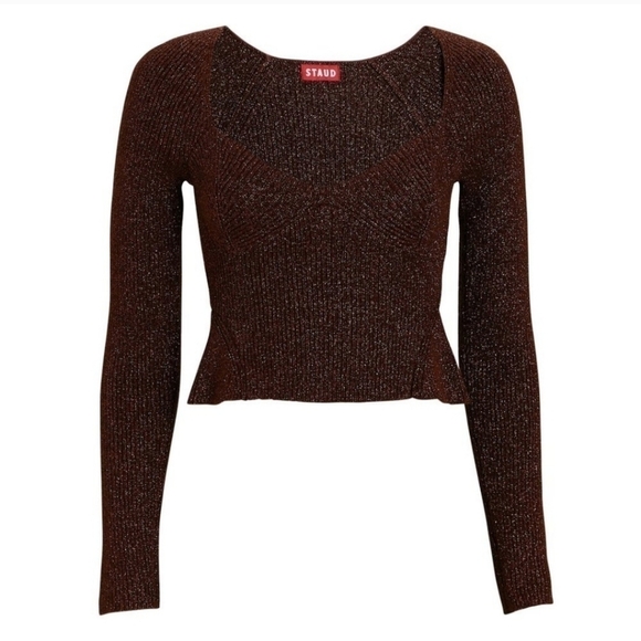 New Staud Cerro Metallic Brown Sweater Top Size Large - Picture 9 of 16
